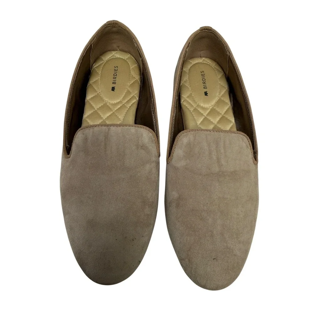 Birdies Starling Loafers Women 7.5 Tan‎ Taupe Suede Quilted Comfort Flat Shoes